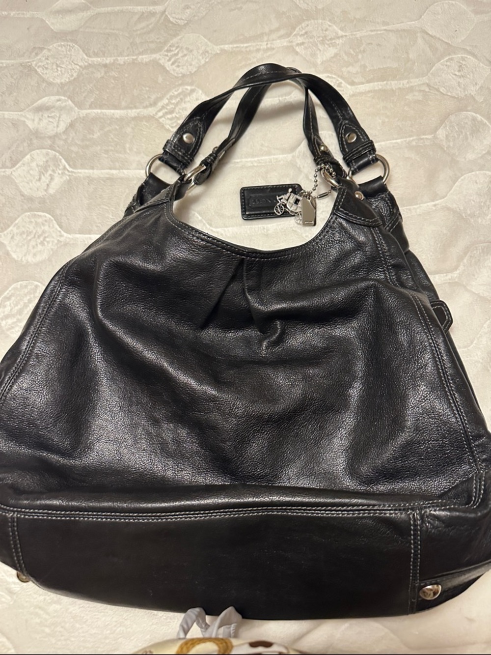 Coach Black Leather Shoulder Bag with Silver Hardware
